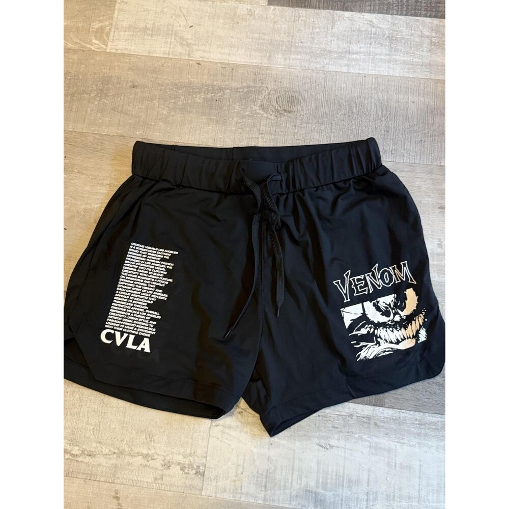 Marvel Venom Shorts Mens Medium Black CVLA Athletic Swim Trunks Graphic Logo